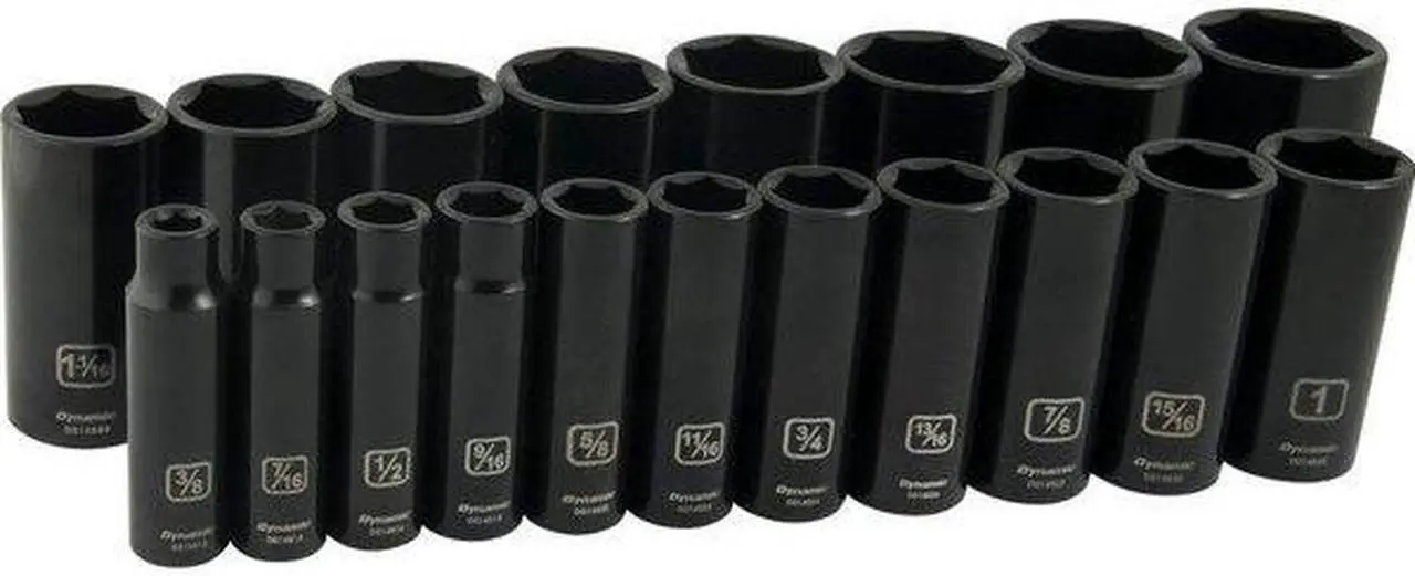 Alt view image 5 of 7 - DYNAMIC D018026 Tools 1/2" Drive 19 Pieces 6 Point Deep SAE Impact Socket Set