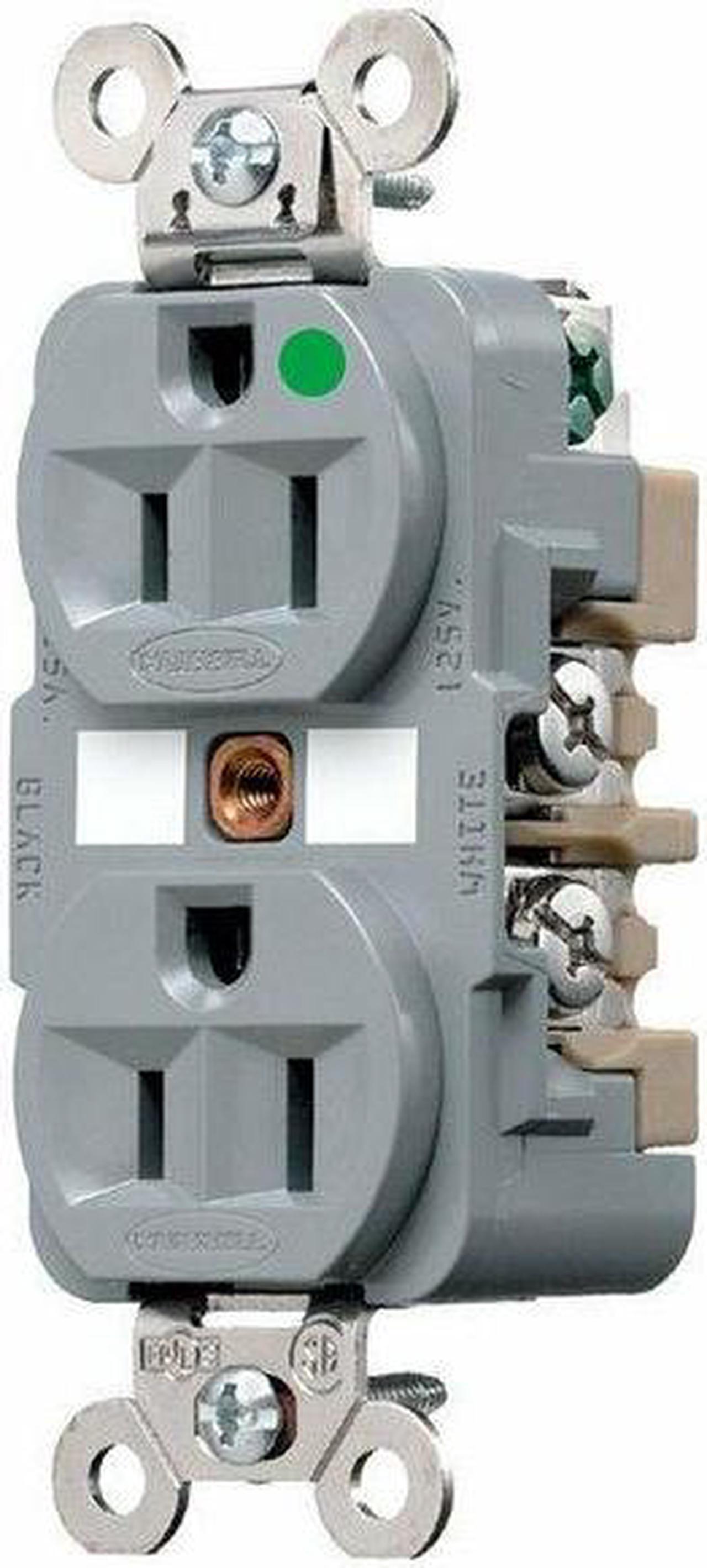 Alt view image 3 of 3 - HUBBELL WIRING DEVICE-KELLEMS HBL8200GY Straight Blade Receptacle, 5-15R, 15 A,