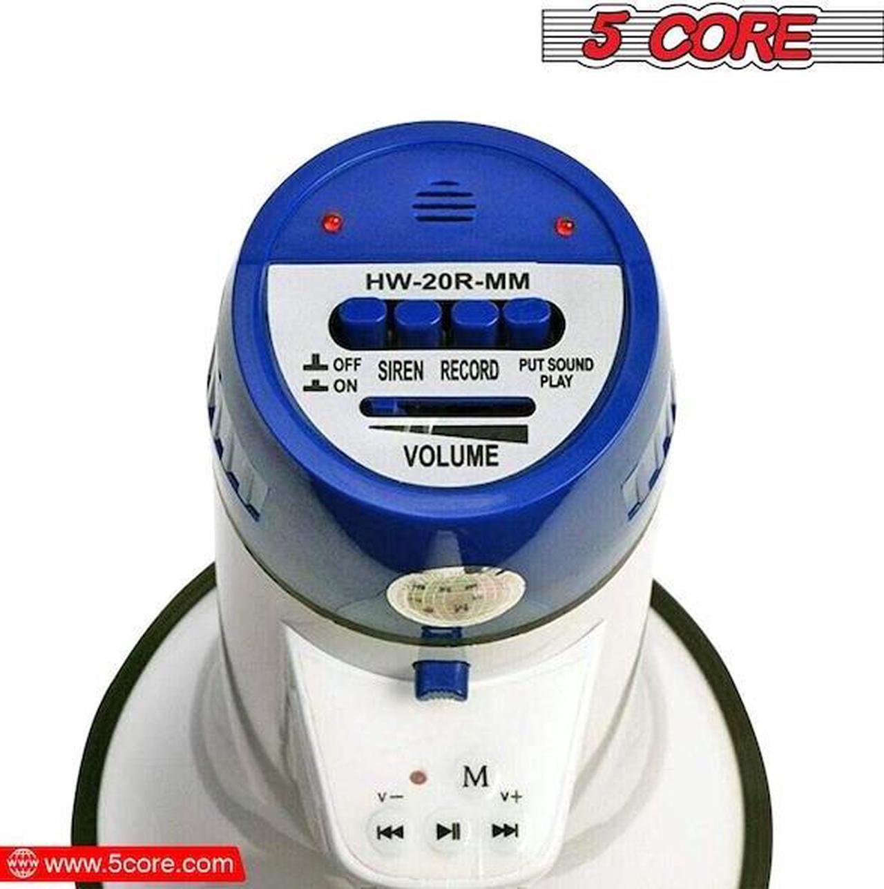 Alt view image 10 of 16 - 5 Core Megaphone Bullhorn Speaker 20W Bull Horn Battery Power Cheer Megafono 300 Meters Range Loudspeaker W Siren Recording Ergonomic Handle for Coaches Football Baseball Cheerleading - 20R-USB WoB