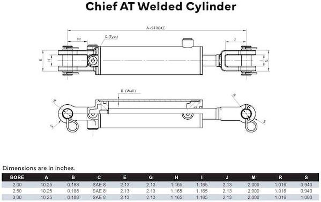 Alt view image 2 of 2 - CHIEF 297092 AT, Tie-rod Alternative Hydraulic Cylinder: 2.5 Bore x 4 Stroke -