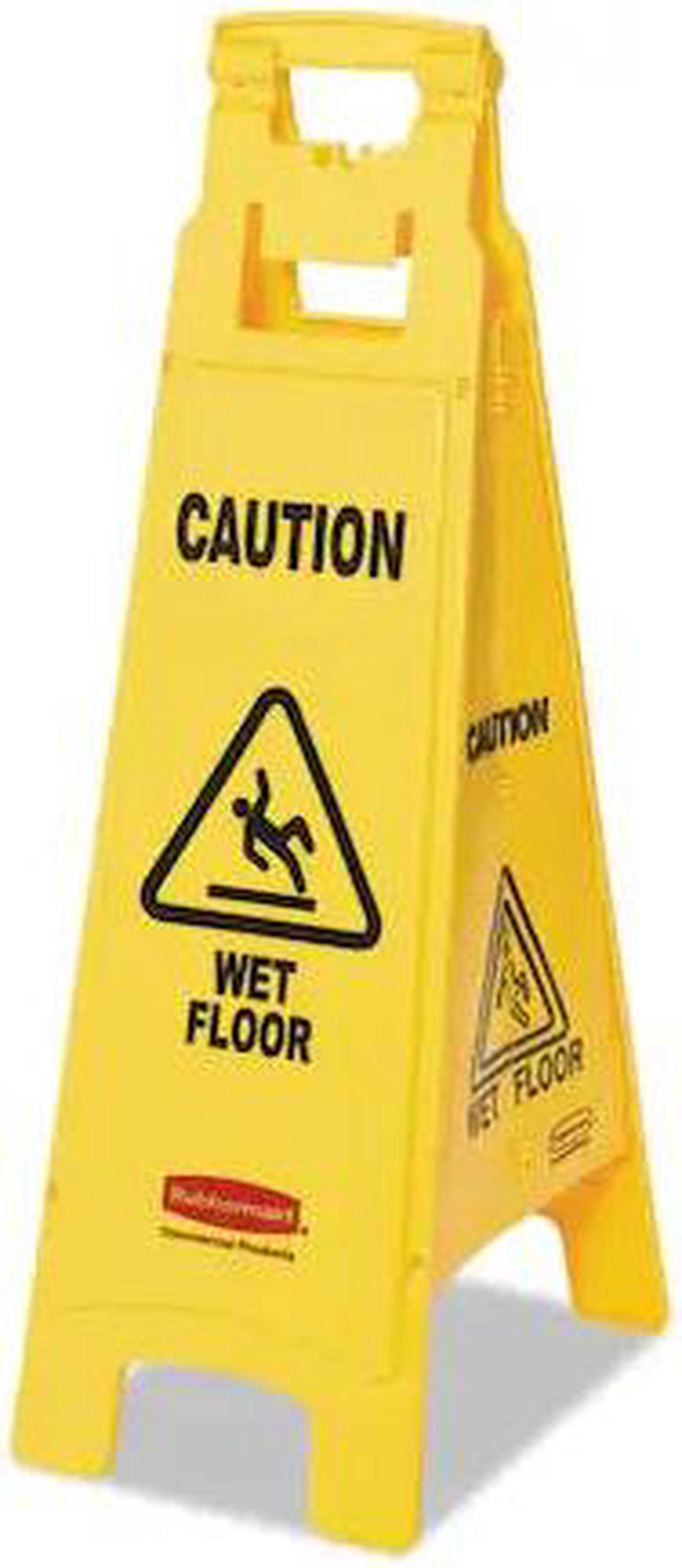 Alt view image 4 of 7 - Rubbermaid Commercial Caution Wet Floor Floor Sign 4-Sided Plastic 12 x 16 x 38 Yellow 611477YEL
