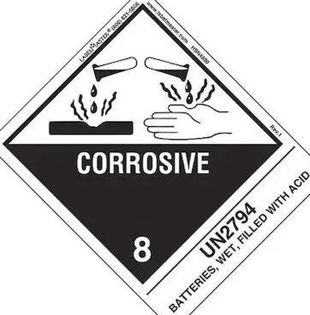 Alt view image 2 of 2 - Labelmaster HSN4800 UN2794 Batteries Wet Filled With Acid, Hazmat, 4.75" x 4" (Pack of 500)