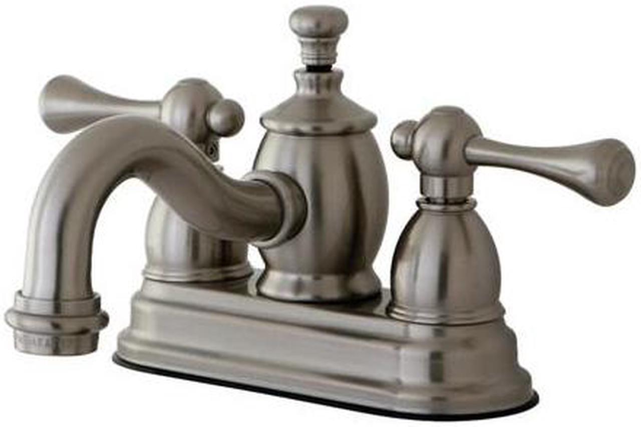 Alt view image 2 of 3 - Kingston Brass KS7108BL 4 in. Centerset Lavatory Faucet with Heritage Spout & Metal Lever Handle, Satin Nickel