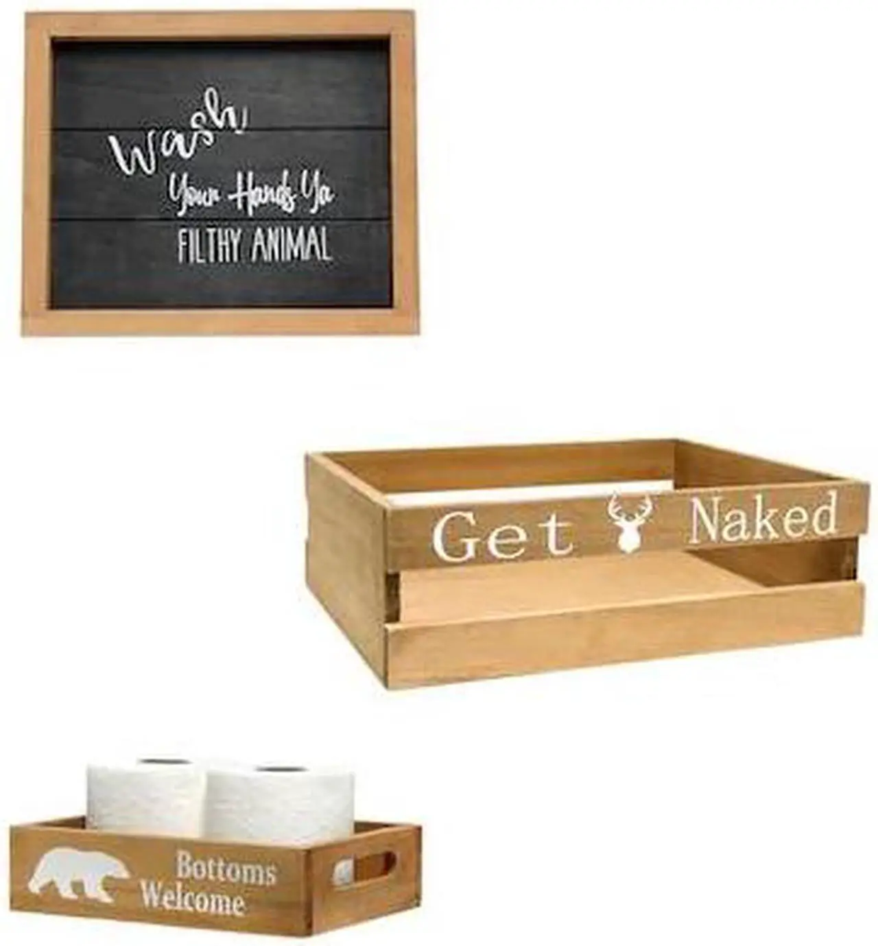 Alt view image 20 of 20 - Elegant Designs Three Piece Decorative Wood Bathroom Set, Small, Cabin/Lodge/Rustic  (1 Towel Holder, 1 Frame, 1 Toilet Paper Holder)