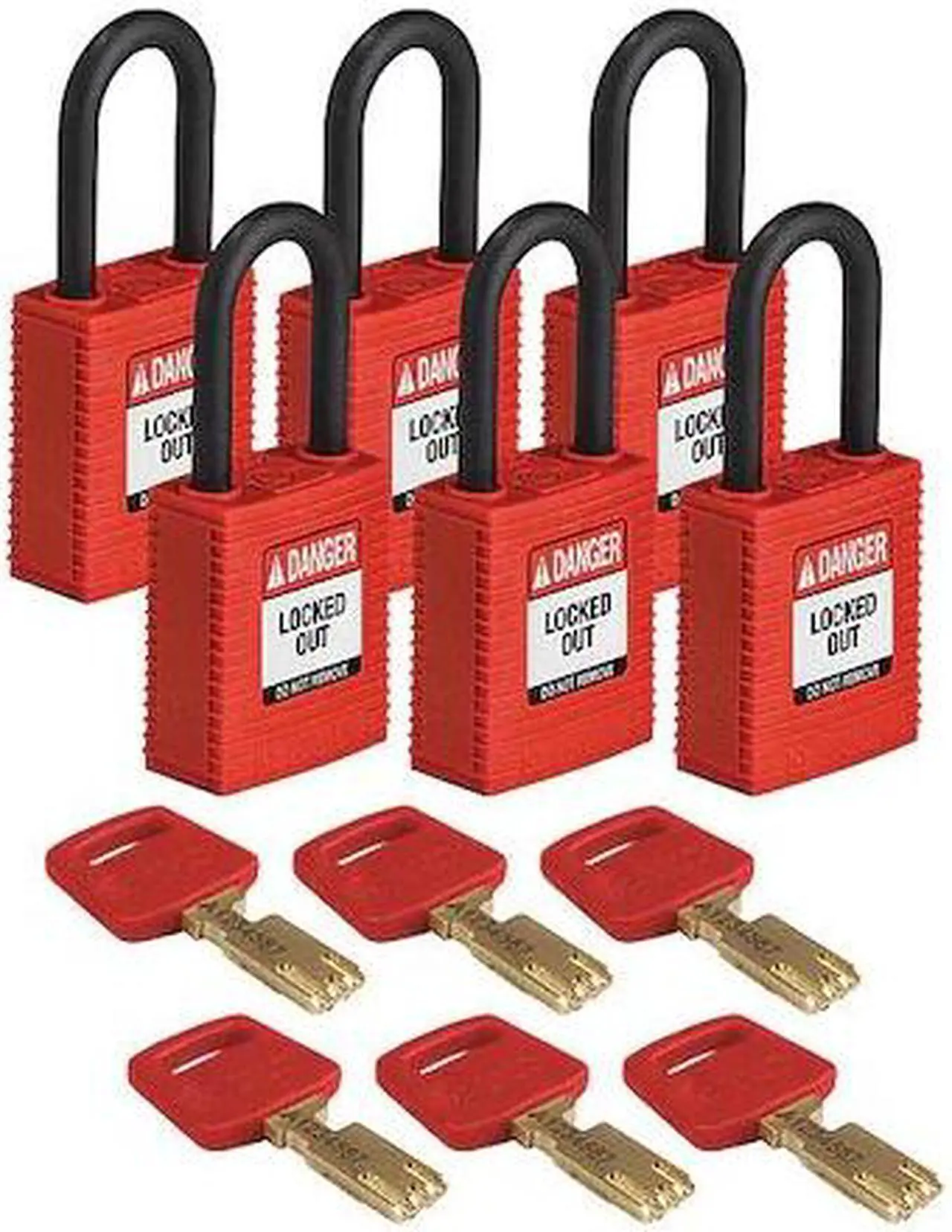 Main image of BRADY NYL-RED-38PL-KD6PK Lockout Padlock,Nylon,Red,Rectangulr,PK6
