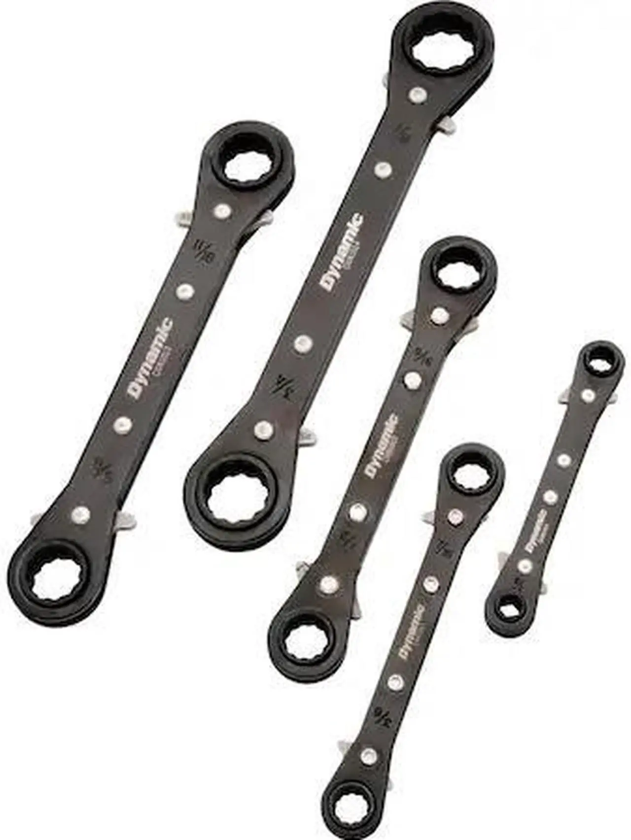 Alt view image 2 of 8 - dynamic 5 piece sae double box end, reversible ratcheting wrench set, straight
