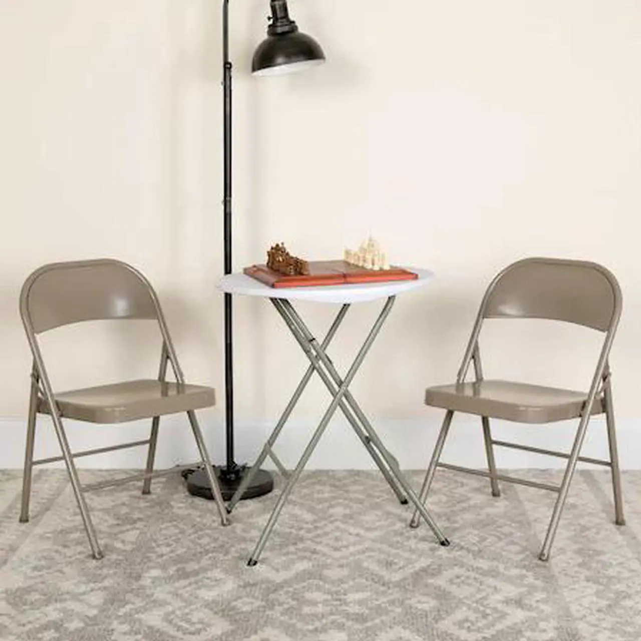 Alt view image 16 of 20 - 2 Pk. HERCULES Series Double Braced Gray Metal Folding Chair