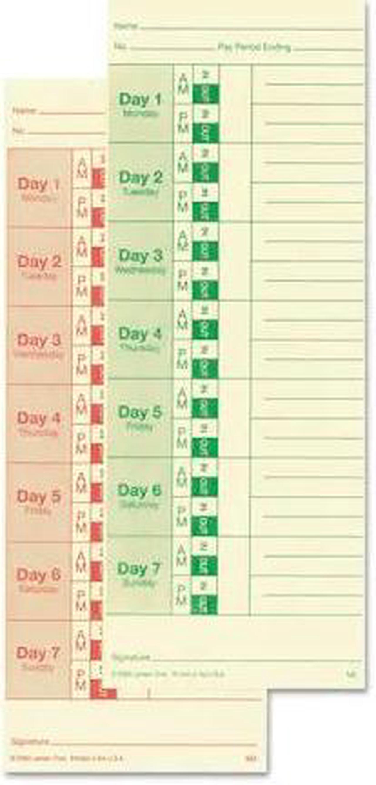 Alt view image 2 of 6 - Universal Time Card, Side Print, 3 1/2 x 9, Bi-Weekly/Weekly, 2-Sided 100/Pack