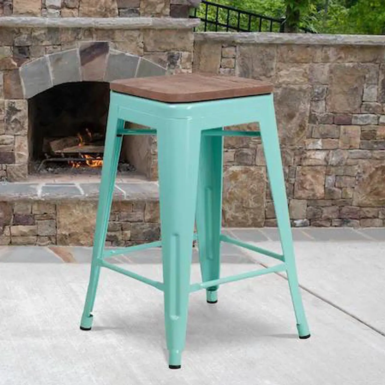 Alt view image 2 of 8 - 24" High Backless Mint Green Counter Height Stool with Square Wood Seat
