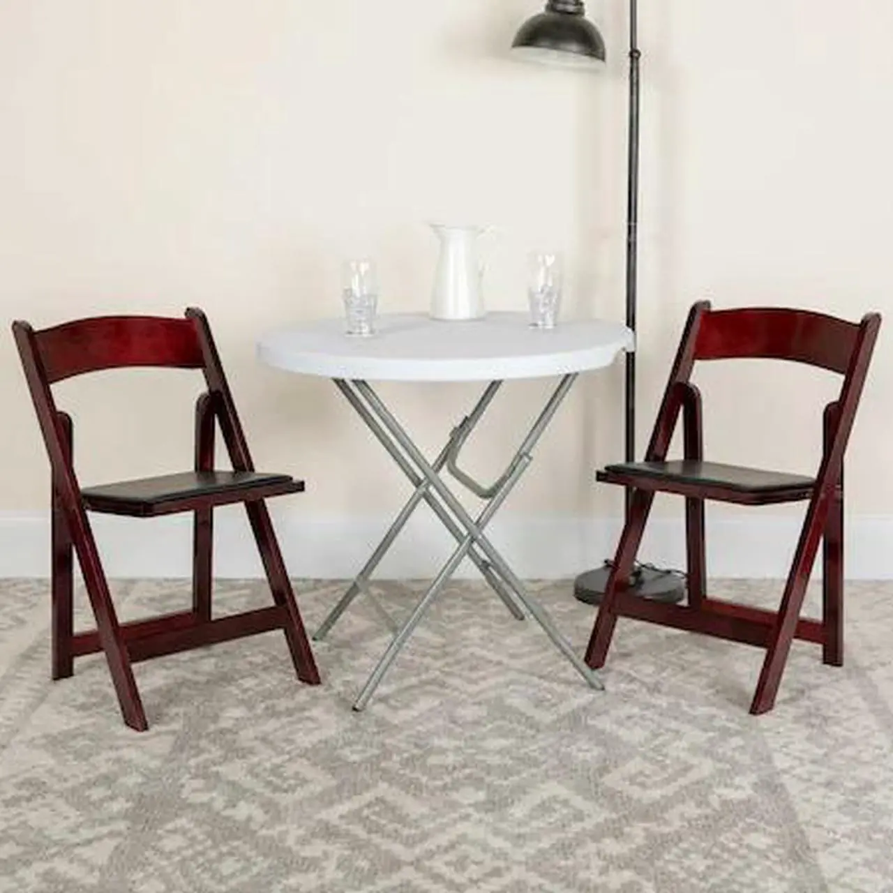 Alt view image 9 of 20 - 2 Pack HERCULES Series Mahogany Wood Folding Chair with Vinyl Padded Seat
