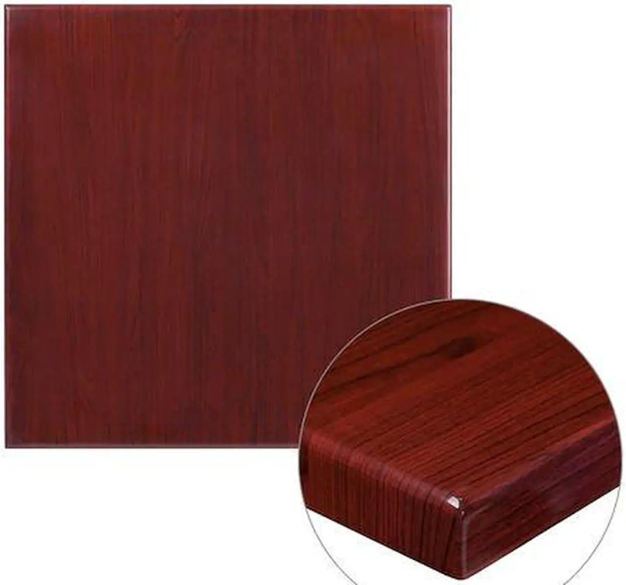 Alt view image 2 of 6 - 30'' Square High-Gloss Mahogany Resin Table Top with 2'' Thick Drop-Lip