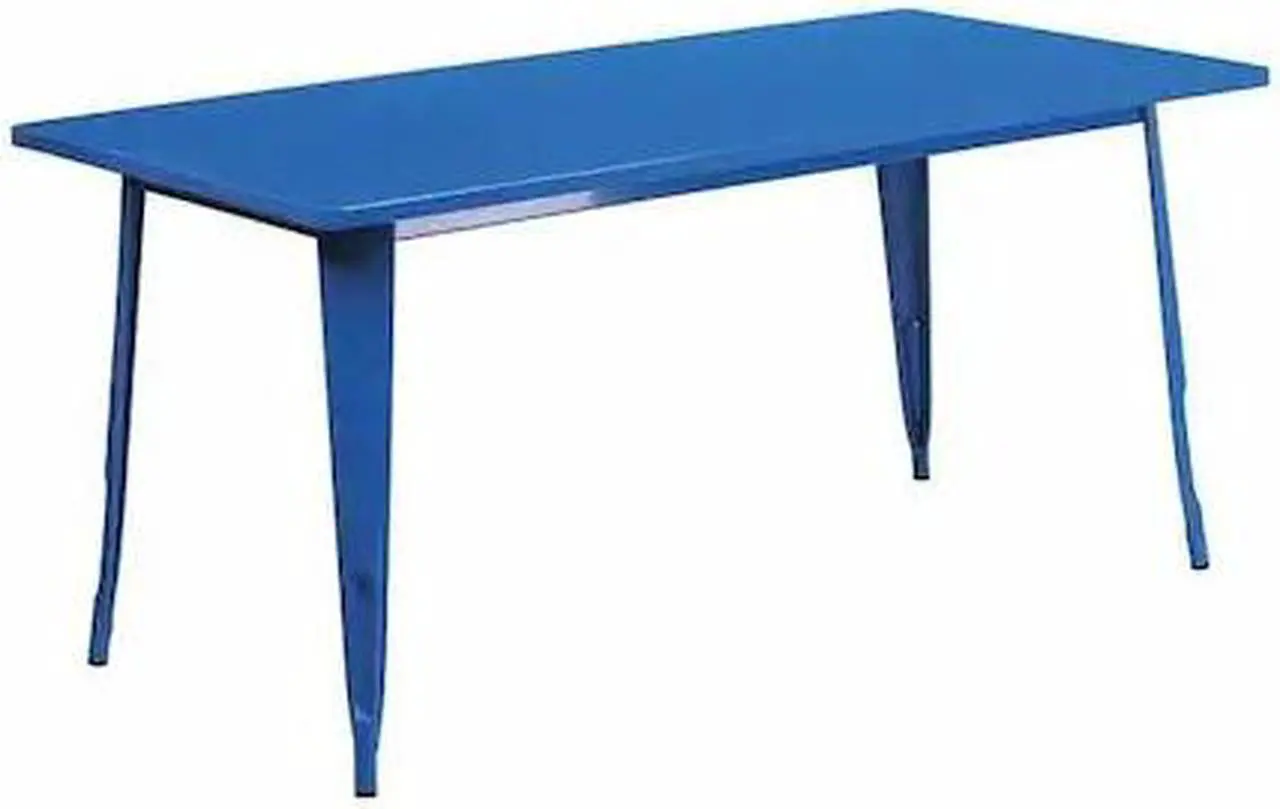 Main image of Commercial Grade 31.5" x 63" Rectangular Blue Metal Indoor-Outdoor Table
