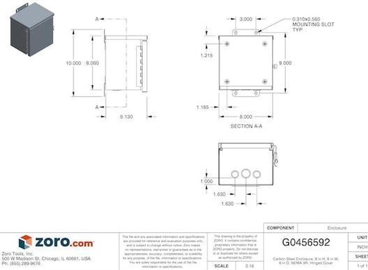 Alt view image 4 of 5 - WIEGMANN RHC080806 NEMA 3R 8.0 in H x 8.0 in W x 6.0 in D Wall Mount Enclosure