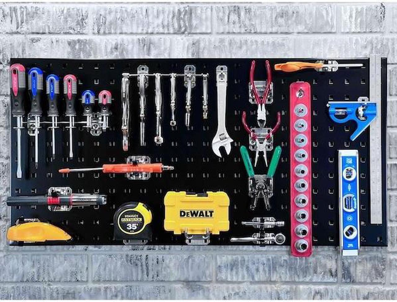 Alt view image 7 of 9 - Triton Products LB18-BKKit 2 18 x 36 x 0.562 in. Steel Square Hole Pegboards with 30 Piece Loc Hook Assortment & Hanging Bin System