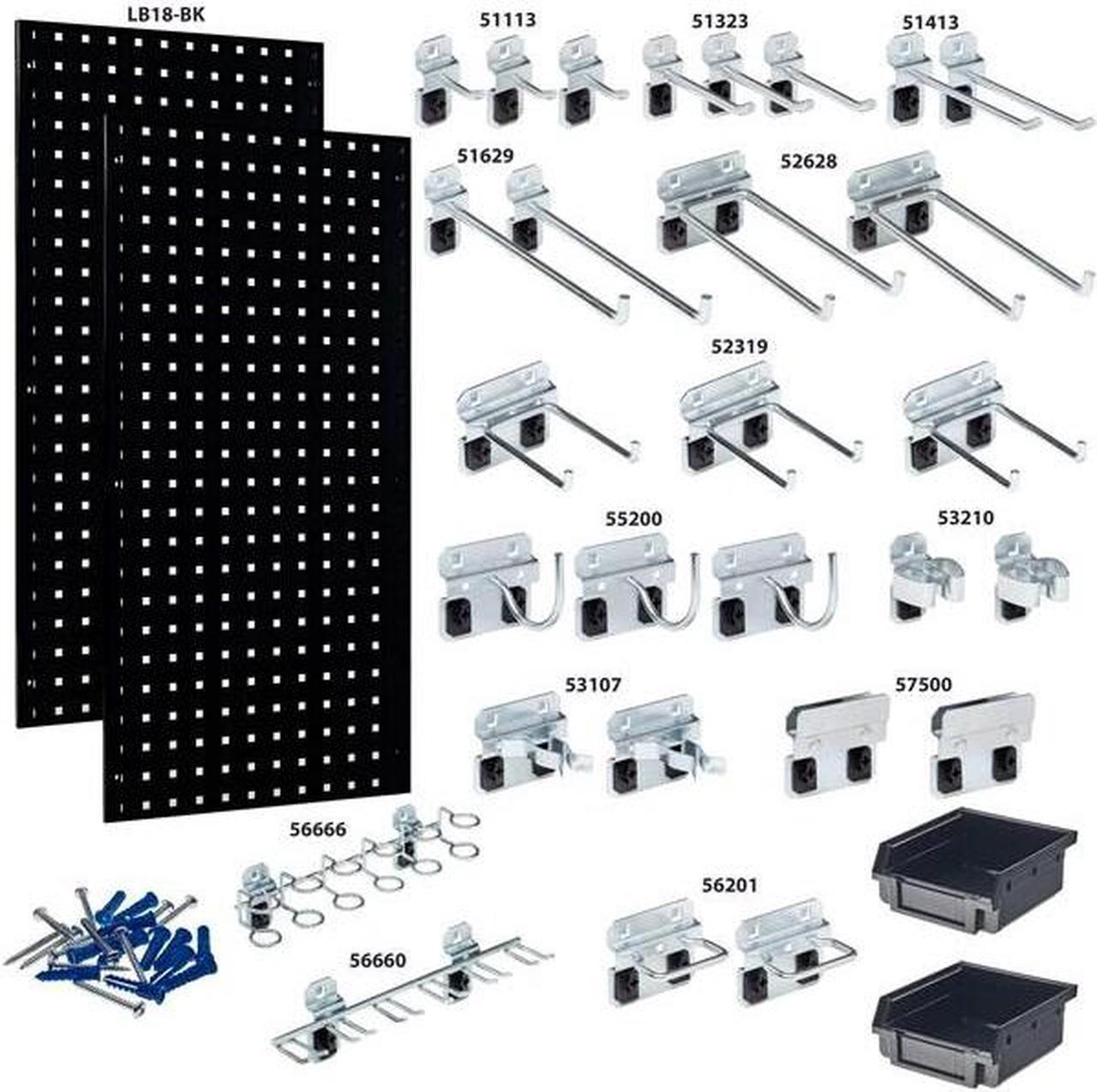 Alt view image 8 of 9 - Triton Products LB18-BKKit 2 18 x 36 x 0.562 in. Steel Square Hole Pegboards with 30 Piece Loc Hook Assortment & Hanging Bin System