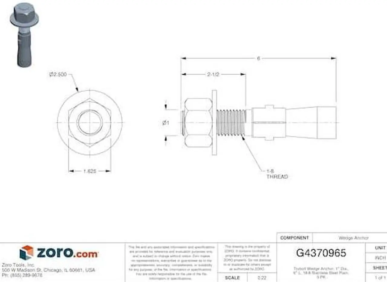 Alt view image 3 of 3 - RED HEAD WW-10060 Trubolt Wedge Anchor, 1" Dia., 6" L, 18-8 Stainless Steel
