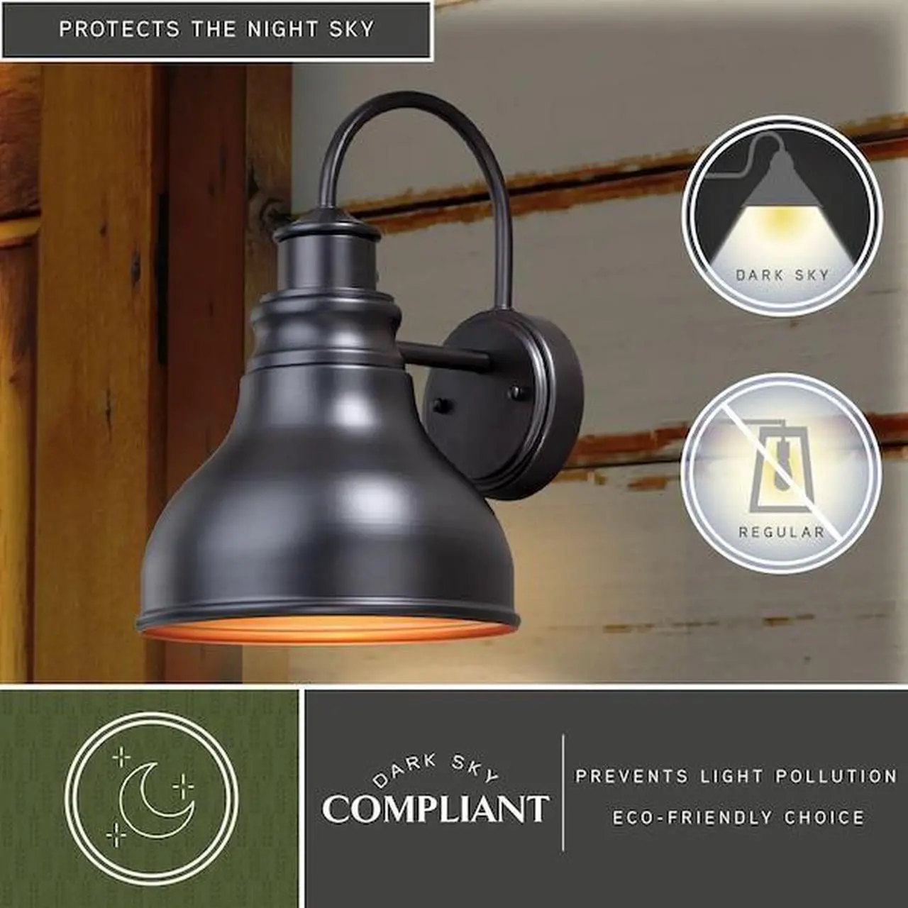 Alt view image 6 of 7 - VAXCEL T0316 Delano 1 Light Dusk to Dawn Bronze Gold Farmhouse Barn Dome