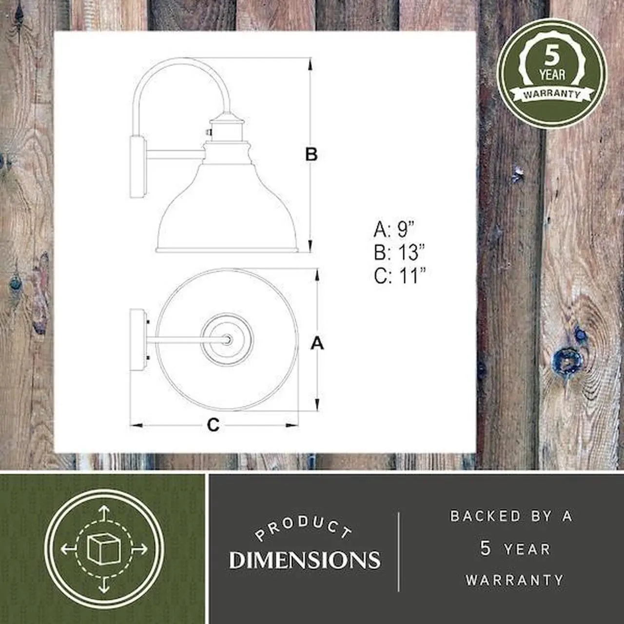 Alt view image 5 of 7 - VAXCEL T0316 Delano 1 Light Dusk to Dawn Bronze Gold Farmhouse Barn Dome