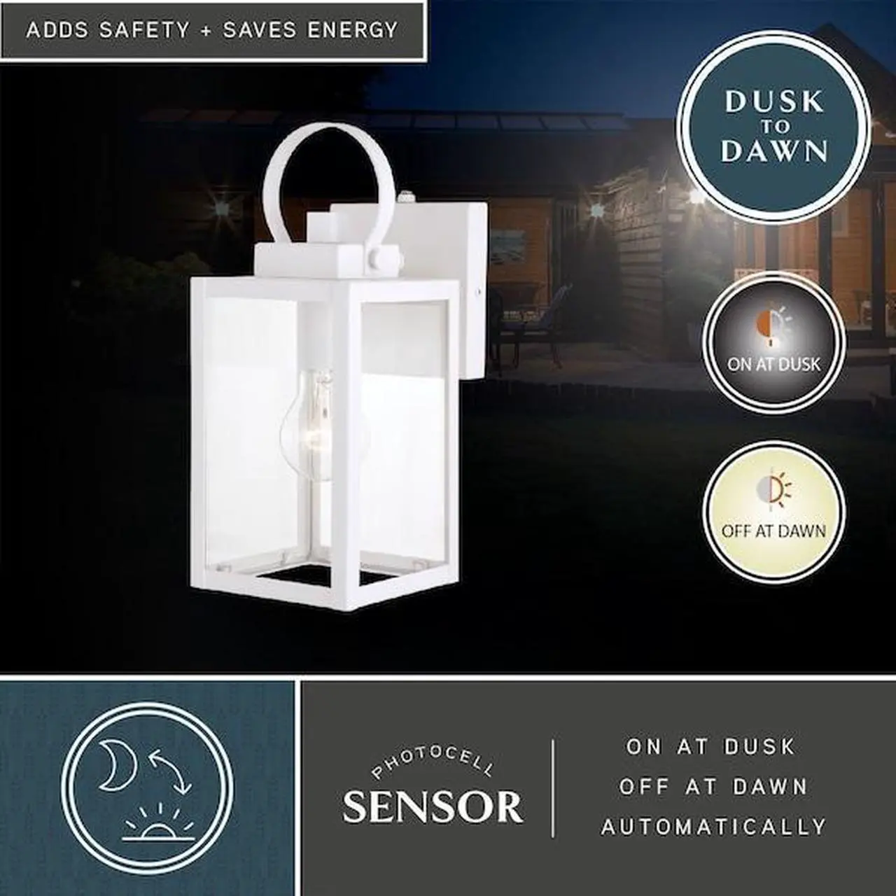 Alt view image 7 of 7 - VAXCEL T0553 Medinah 1 Light Dusk to Dawn White Outdoor Wall Lantern Clear Glass