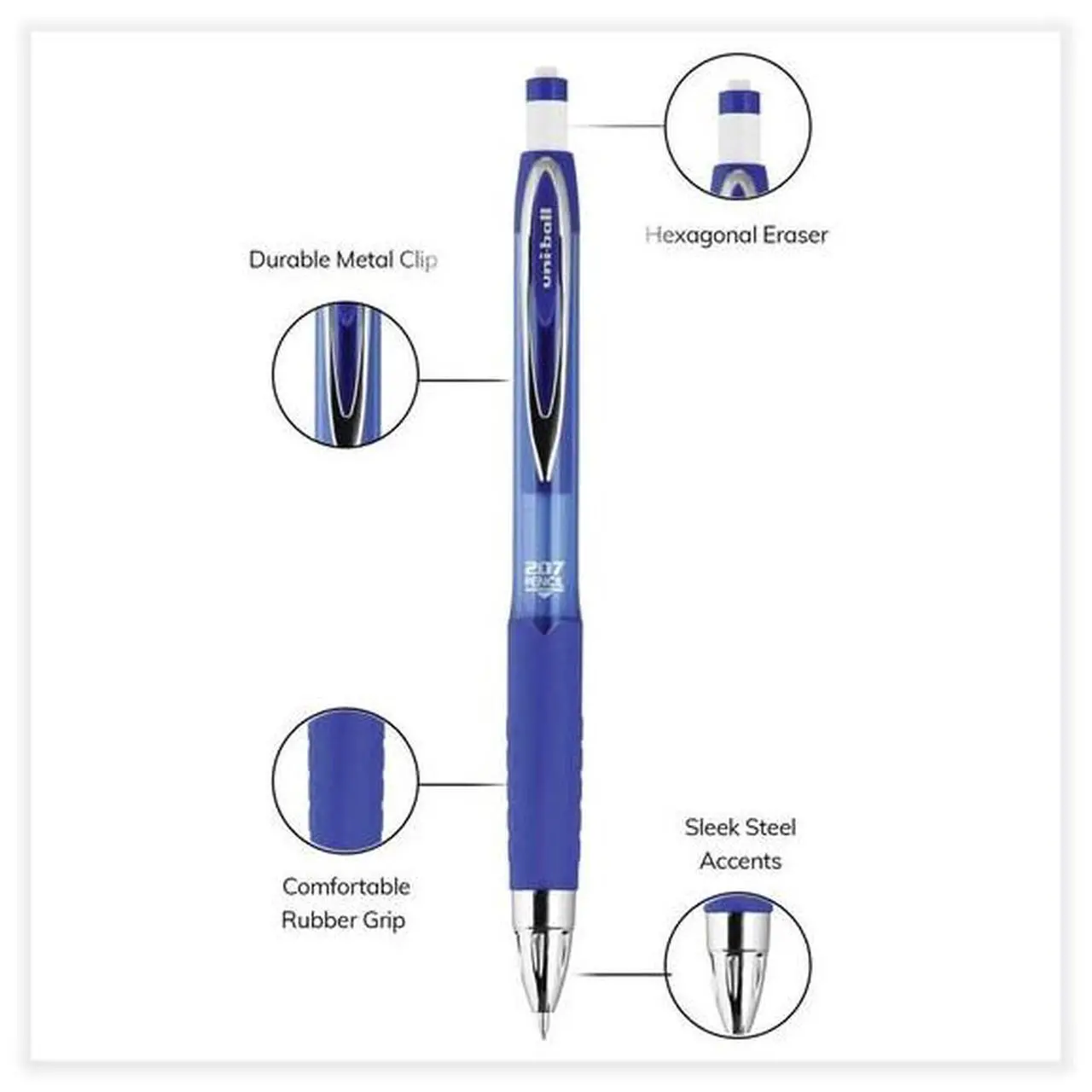 Alt view image 10 of 10 - Uni-ball 207 Mechanical Pencil, 0.7 mm, HB (#2), Black Lead, Blue Barrel, Dozen