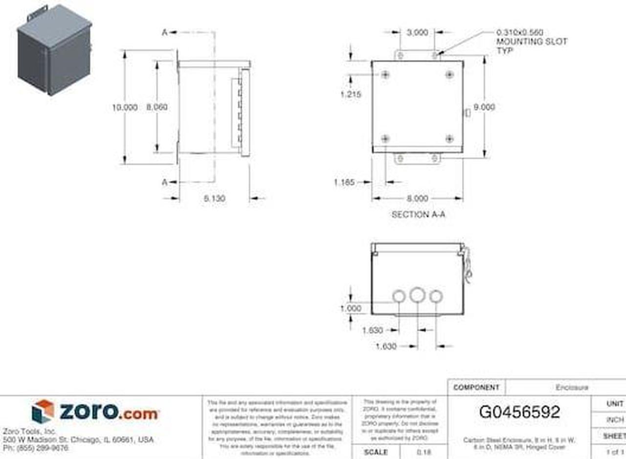 Alt view image 3 of 5 - WIEGMANN RHC080806 NEMA 3R 8.0 in H x 8.0 in W x 6.0 in D Wall Mount Enclosure