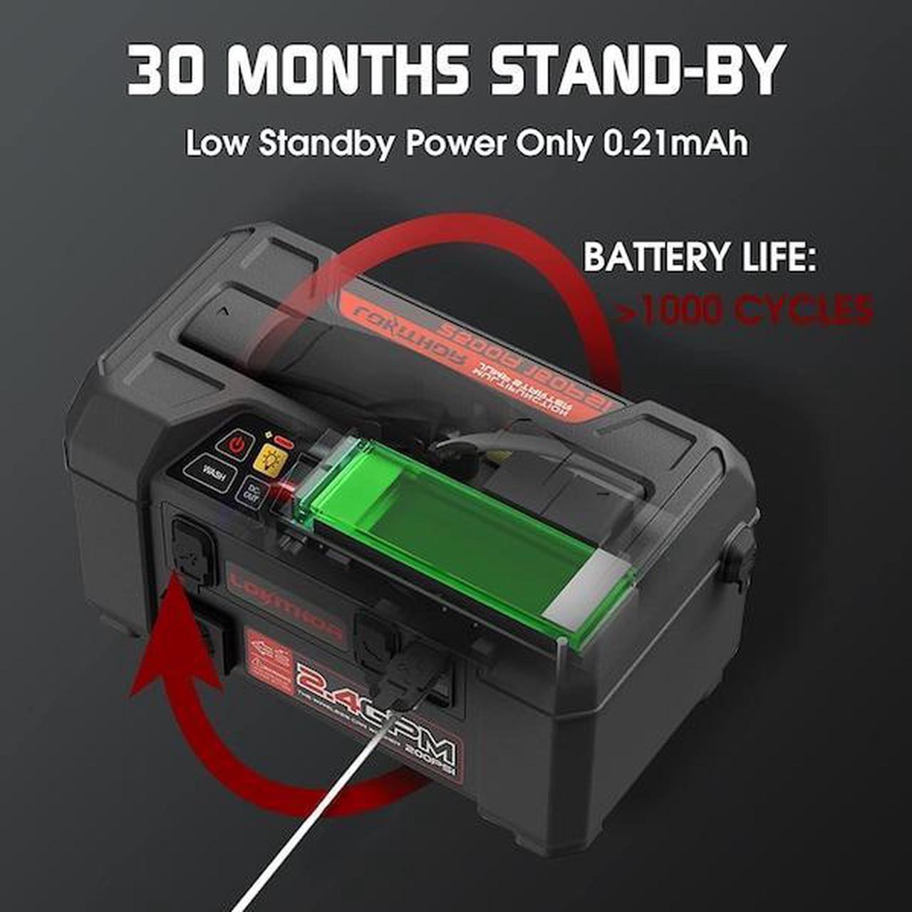 Alt view image 9 of 13 - Lokithor Jump Starter with Air Compressor, 2000Amp 20000mAh 12V Car Battery Booster Pack for Up to 8L Gas or 6L Diesel Engines, 150 PSI Tire Inflator with Digital Screen, 36 Months Ultra-Long Standby