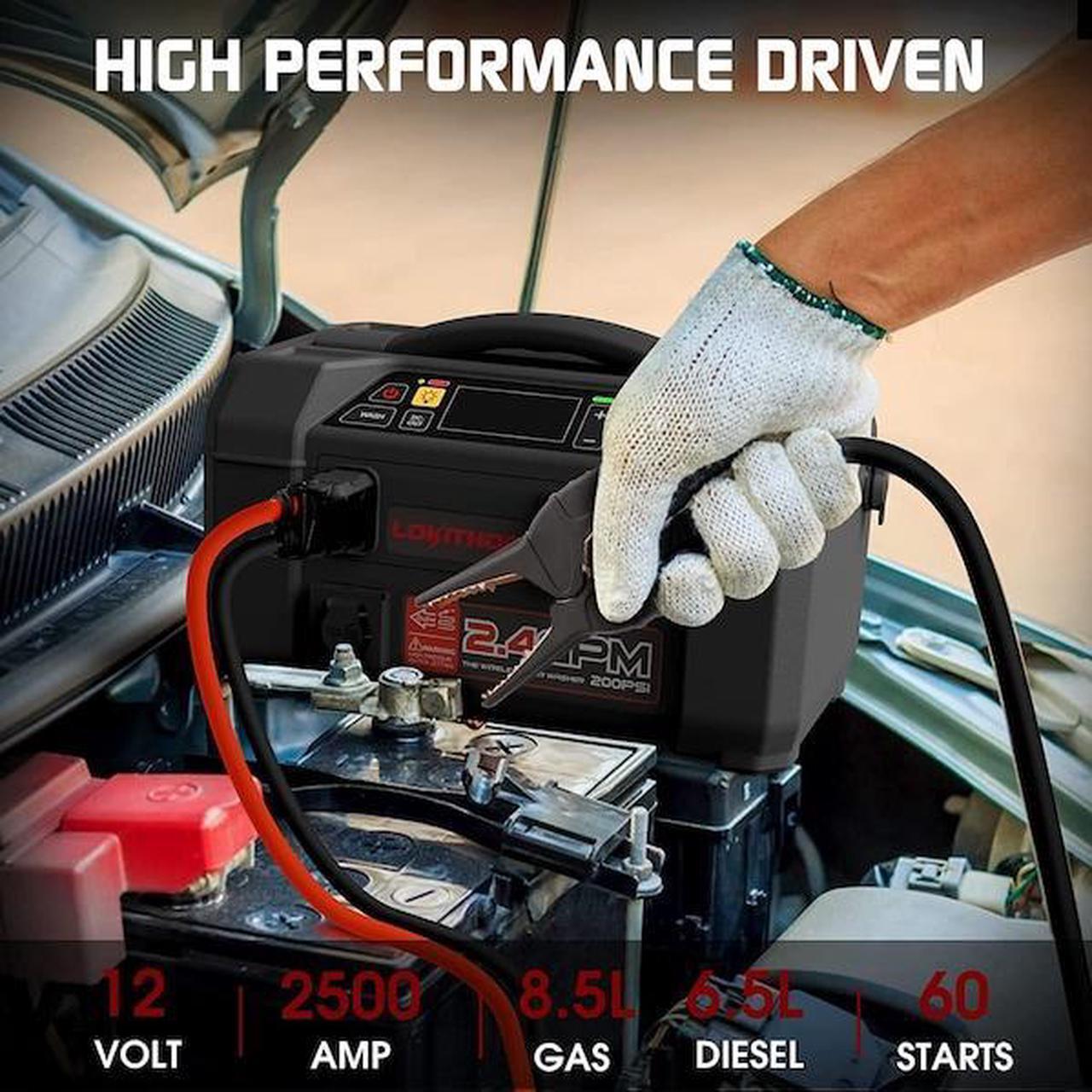 Alt view image 11 of 13 - Lokithor Jump Starter with Air Compressor, 2000Amp 20000mAh 12V Car Battery Booster Pack for Up to 8L Gas or 6L Diesel Engines, 150 PSI Tire Inflator with Digital Screen, 36 Months Ultra-Long Standby