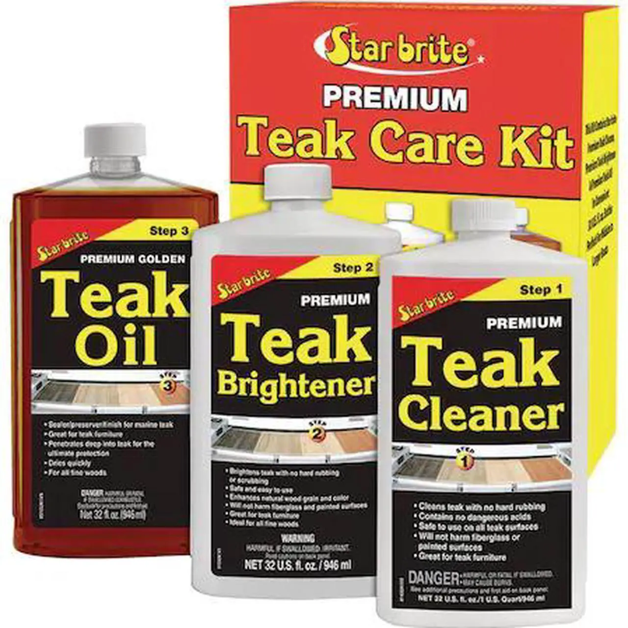 Alt view image 2 of 2 - Star Brite Premium Teak Care Kit - 3 Easy-to-use 32 Oz Products to Restore Beautify & Protect Marine Teak