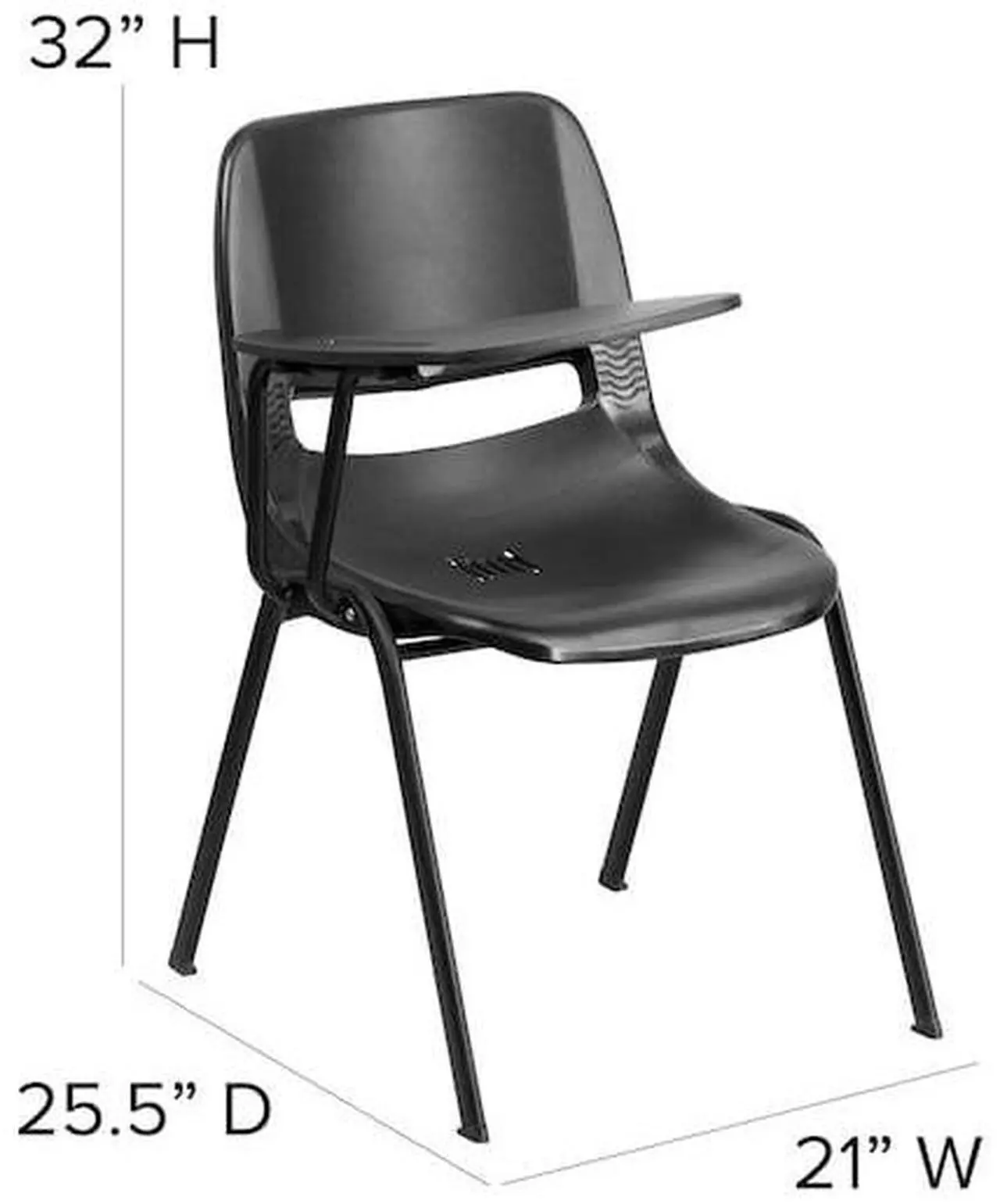 Alt view image 8 of 17 - Black Ergonomic Shell Chair with Right Handed Flip-Up Tablet Arm