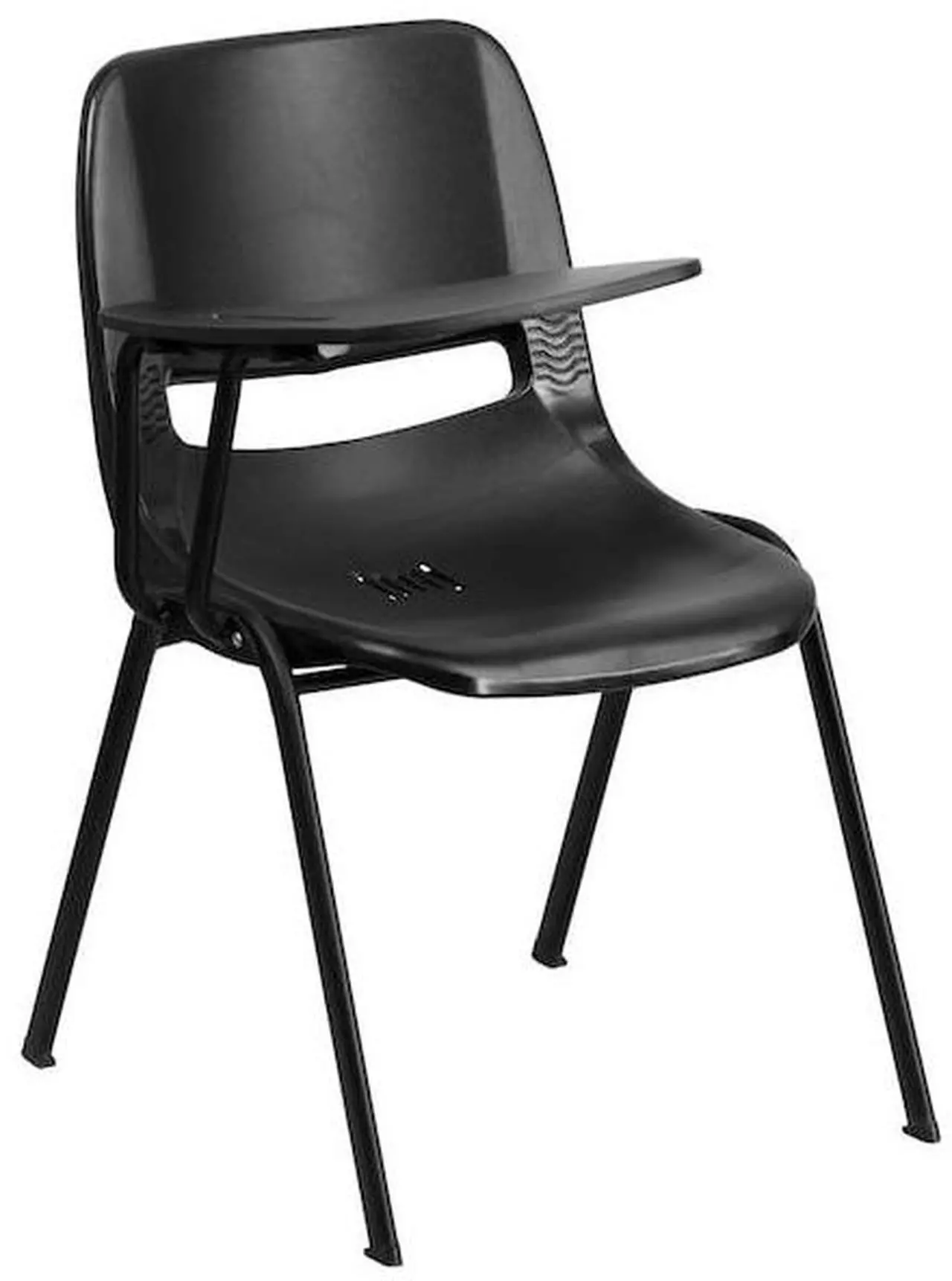 Alt view image 10 of 17 - Black Ergonomic Shell Chair with Right Handed Flip-Up Tablet Arm