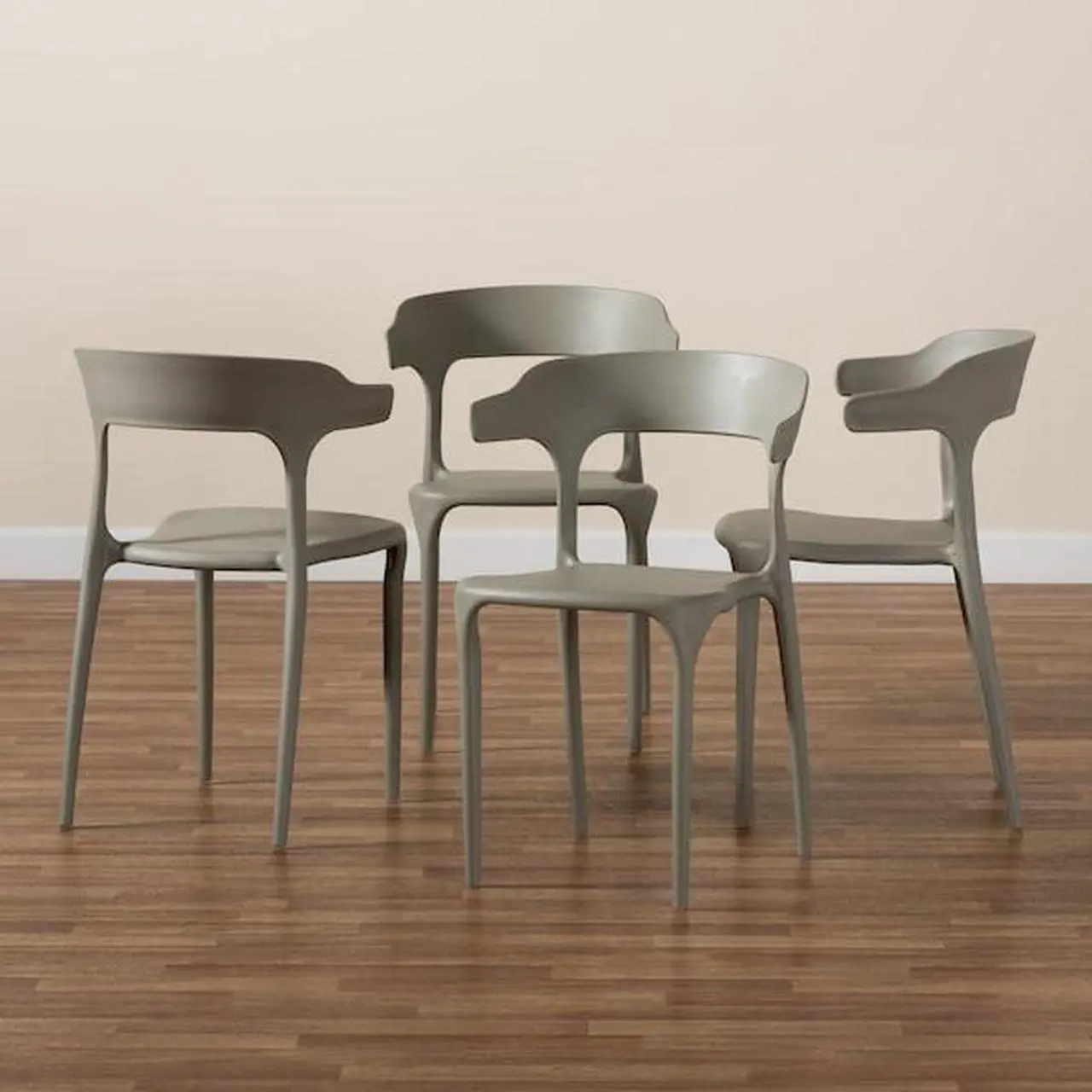 Alt view image 7 of 14 - BAXTON STUDIO 193-4PC-12026-ZORO Gould Modern Transtional Beige Plastic Dining