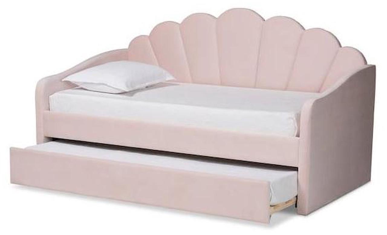 Alt view image 10 of 10 - Baxton Studio Timila Modern and Contemporary Light Pink Velvet Fabric Upholstered Twin Size Daybed with Trundle