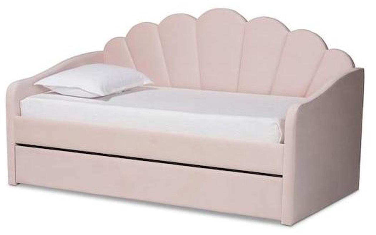 Alt view image 9 of 10 - Baxton Studio Timila Modern and Contemporary Light Pink Velvet Fabric Upholstered Twin Size Daybed with Trundle