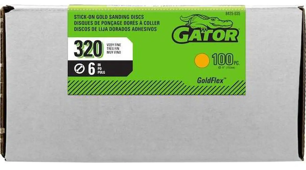 Alt view image 2 of 2 - GATOR FINISHING 8425035 PSA Sanding Disc,320 Grit,Gold,PK100