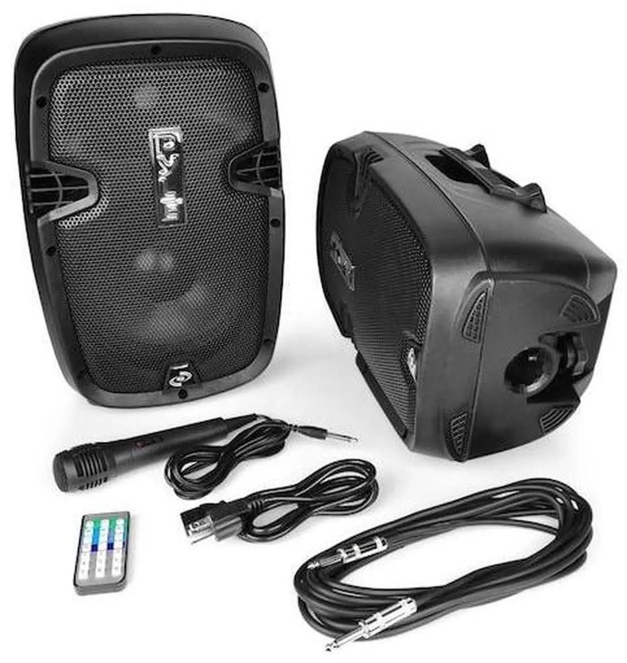 Alt view image 7 of 12 - Powered PA Speaker System Active & Passive Bluetooth Loudspeakers Kit with 8 Inch Speakers, Wired Microphone, MP3/USB/SD/AUX Readers, Speaker Stands- PYLE PPHP849KT.5,Black