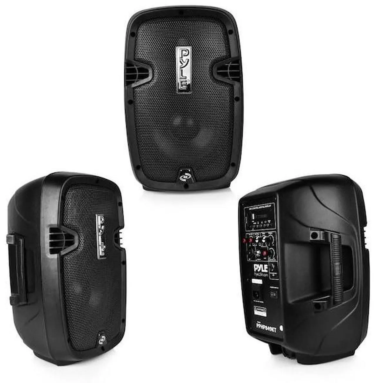 Alt view image 8 of 12 - Powered PA Speaker System Active & Passive Bluetooth Loudspeakers Kit with 8 Inch Speakers, Wired Microphone, MP3/USB/SD/AUX Readers, Speaker Stands- PYLE PPHP849KT.5,Black