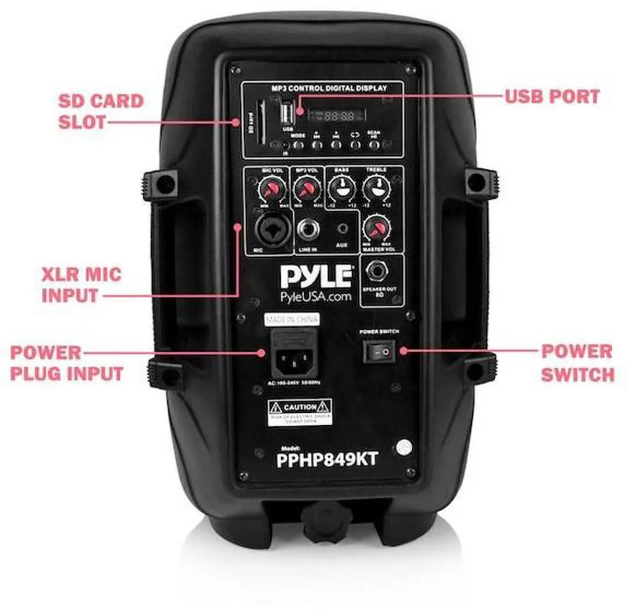 Alt view image 9 of 12 - Powered PA Speaker System Active & Passive Bluetooth Loudspeakers Kit with 8 Inch Speakers, Wired Microphone, MP3/USB/SD/AUX Readers, Speaker Stands- PYLE PPHP849KT.5,Black