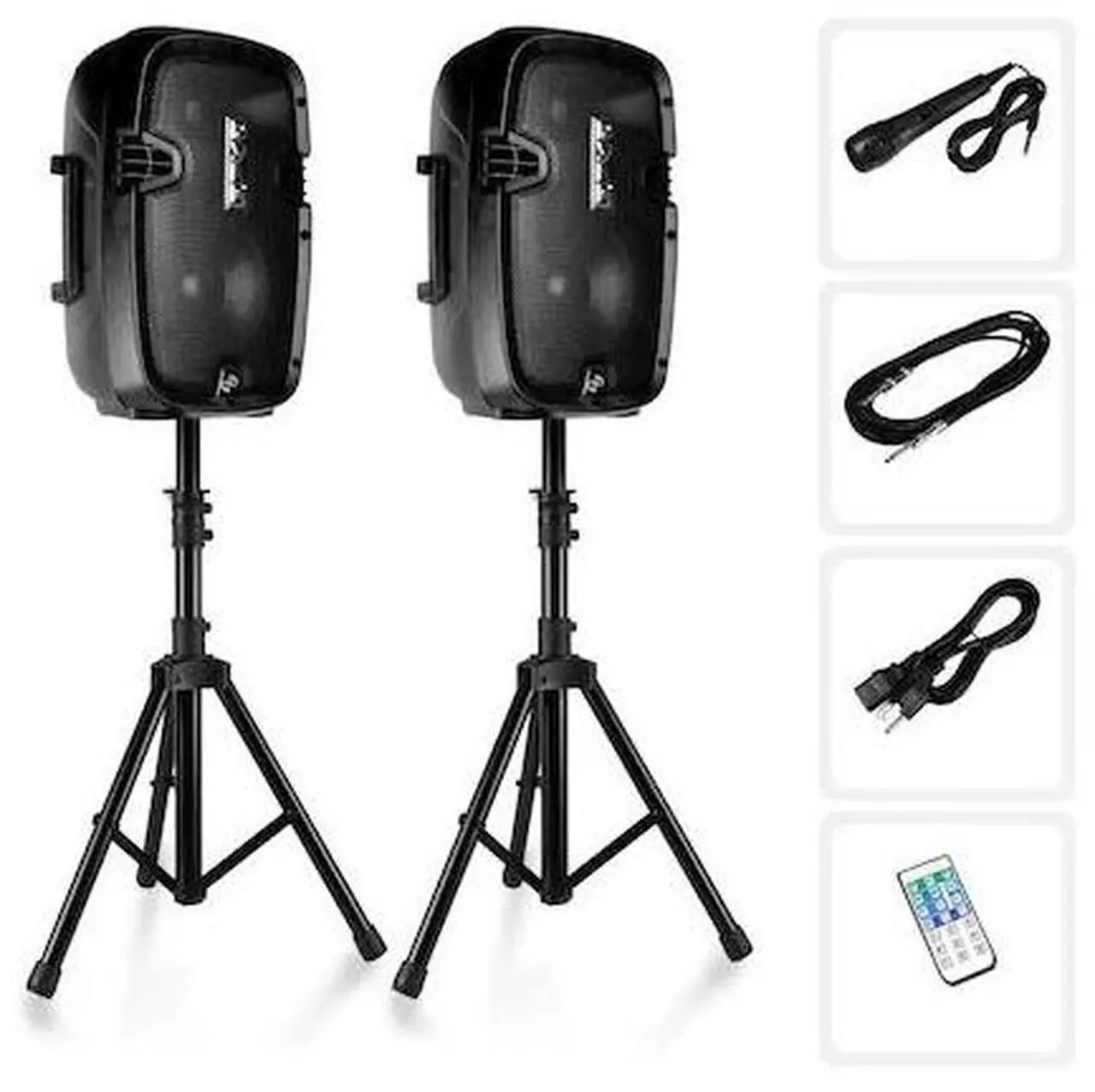 Alt view image 6 of 12 - Powered PA Speaker System Active & Passive Bluetooth Loudspeakers Kit with 8 Inch Speakers, Wired Microphone, MP3/USB/SD/AUX Readers, Speaker Stands- PYLE PPHP849KT.5,Black