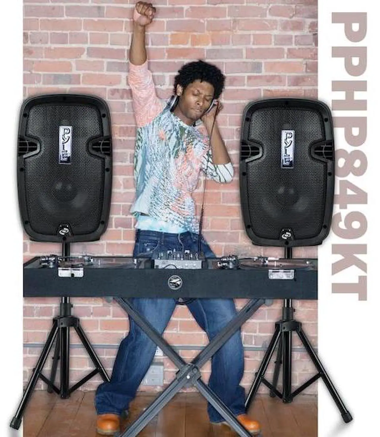 Alt view image 12 of 12 - Powered PA Speaker System Active & Passive Bluetooth Loudspeakers Kit with 8 Inch Speakers, Wired Microphone, MP3/USB/SD/AUX Readers, Speaker Stands- PYLE PPHP849KT.5,Black