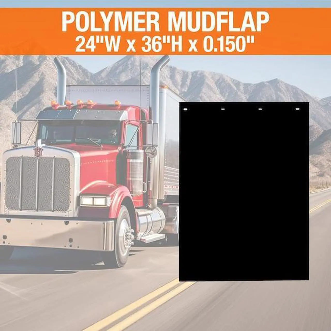 Alt view image 5 of 5 - Buyers Products Polymer Mud Flaps - Pair, 24in.W x 36in.L, Black, Model Number RC36PPB