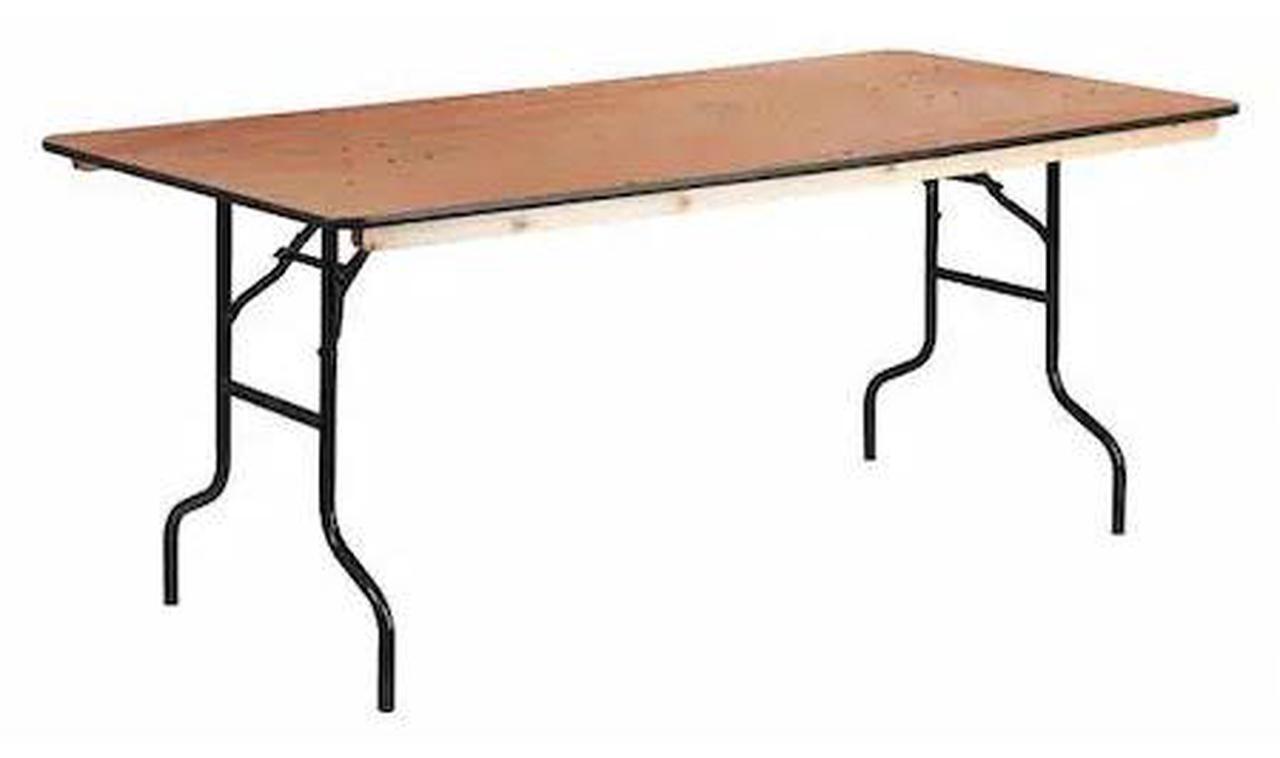 Alt view image 20 of 20 - 36'' x 72'' Rectangular Wood Folding Banquet Table with Clear Coated Finished Top