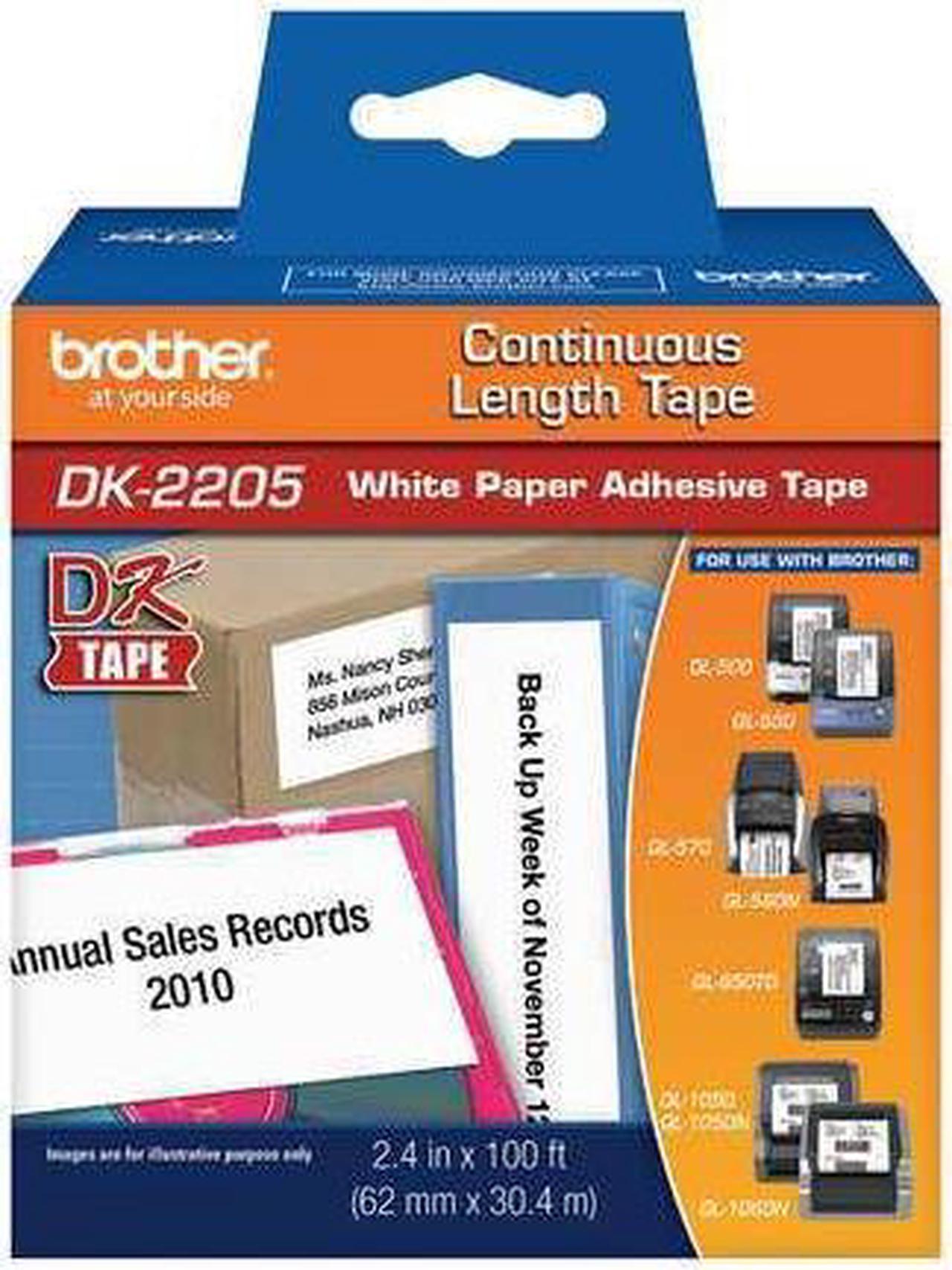 Brother DK2205 Continuous Paper Label Tape for QL Printers 2.4 in x 100 ft. Roll White