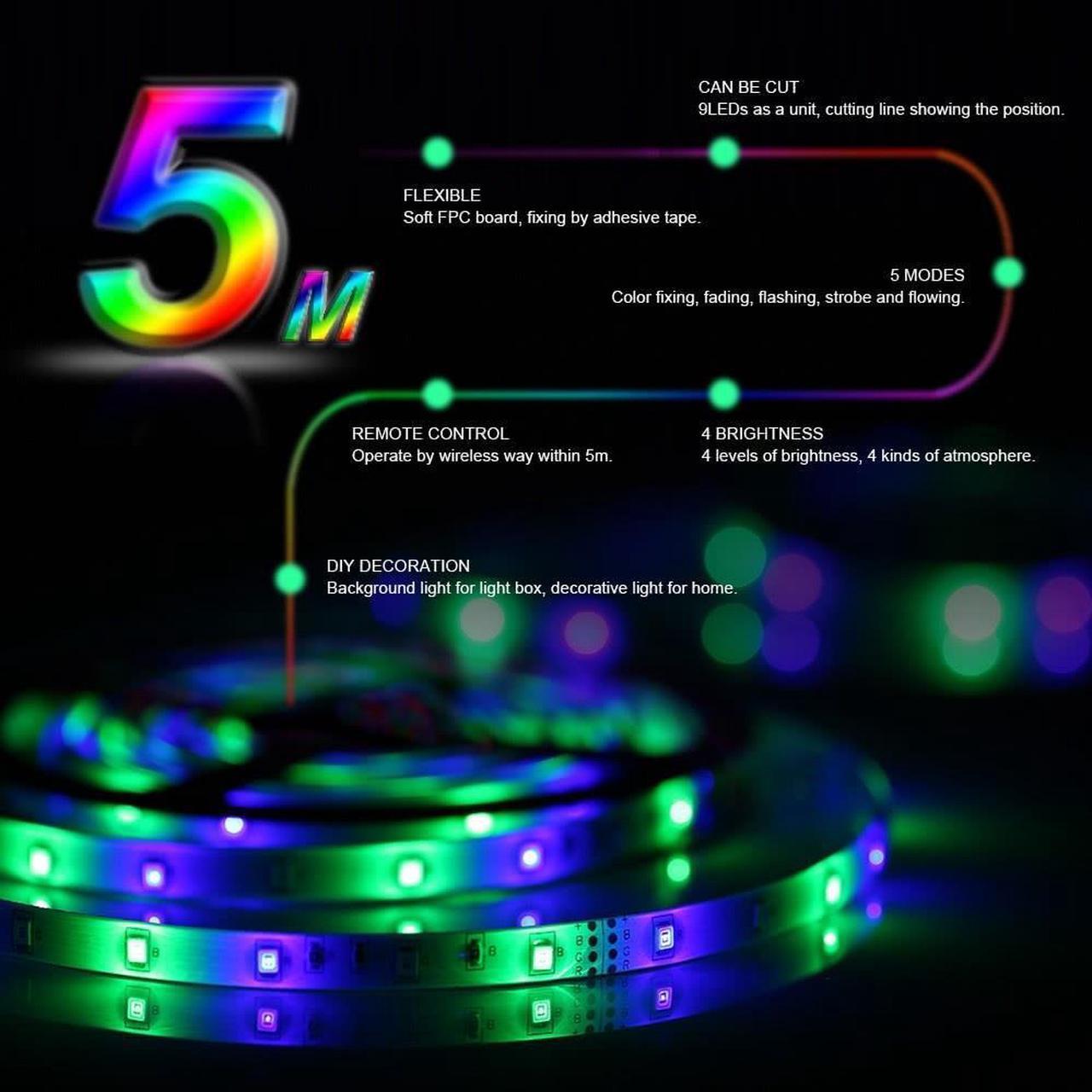 Alt view image 4 of 4 - Multicolor Remote Control RGB 5M 300 LEDs SMD Color Flexible LED Strip Light