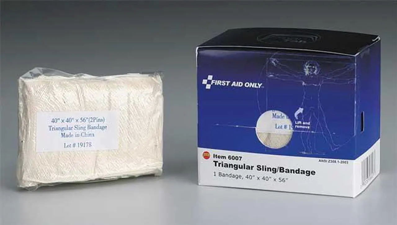 Alt view image 10 of 14 - First Aid Only Triangular Sling/Bandage, 40” x 40” x 56”, 2 Safety Pins/1 Bandage/Box