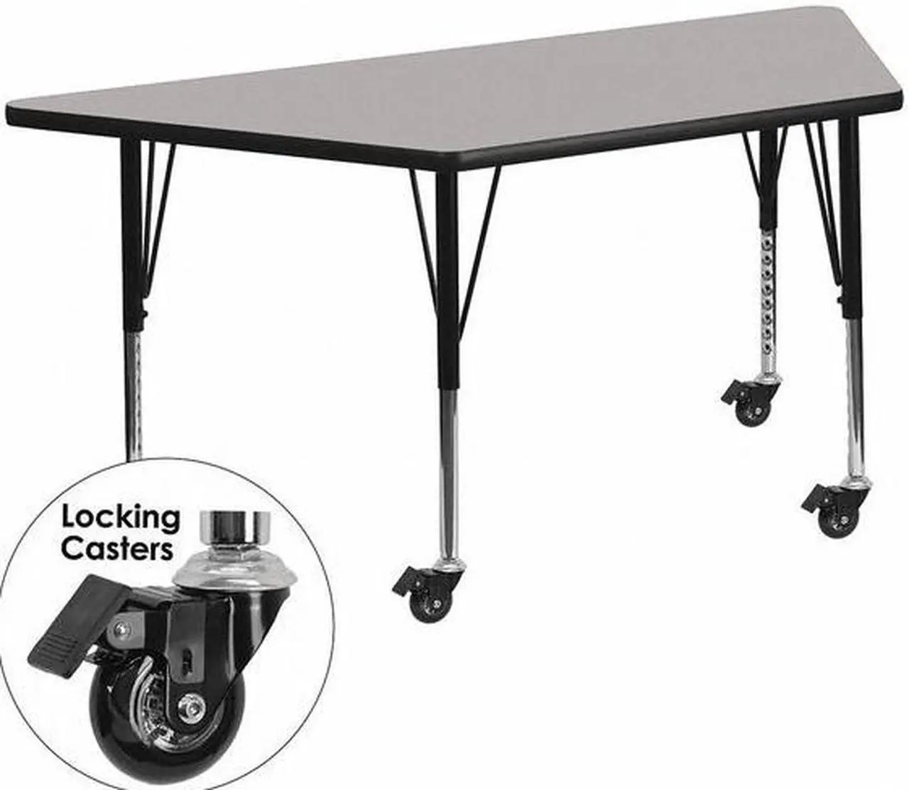 Main image of Mobile 29.5''W x 57.25''L Trapezoid Grey Thermal Laminate Activity Table - Height Adjustable Short Legs