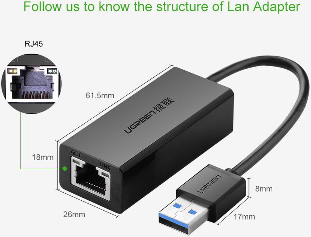 Ugreen USB 2.0 Gigabit Ethernet Adapter USB to RJ45 Lan Network Card for Windows 10 8 8.1 7 XP Mac OS Laptop PC Chromebook Smart TV at 10/100Mbps