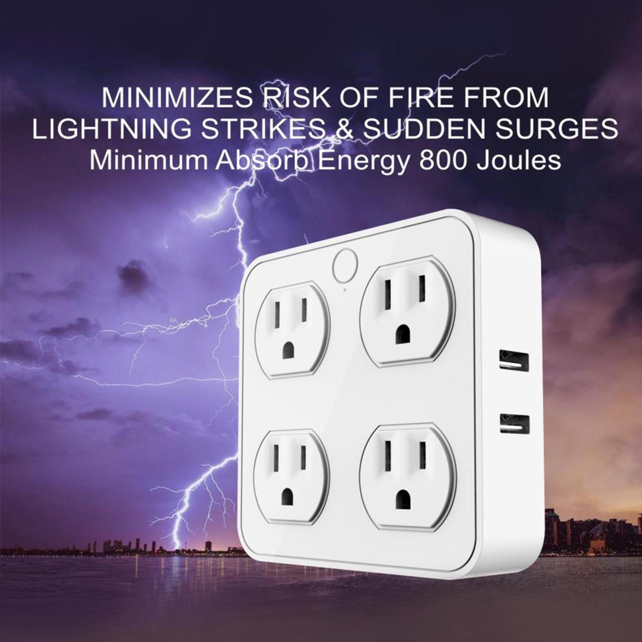 Alt view image 7 of 7 - Wireless Wall Tap Smart Plug, Surge Protector, 4 Outlet Extender with 4 USB Charging Ports, Compatible with Alexa Google Assistant, no Hub Required (4 Outlets,4 USB Ports), ETL Certified