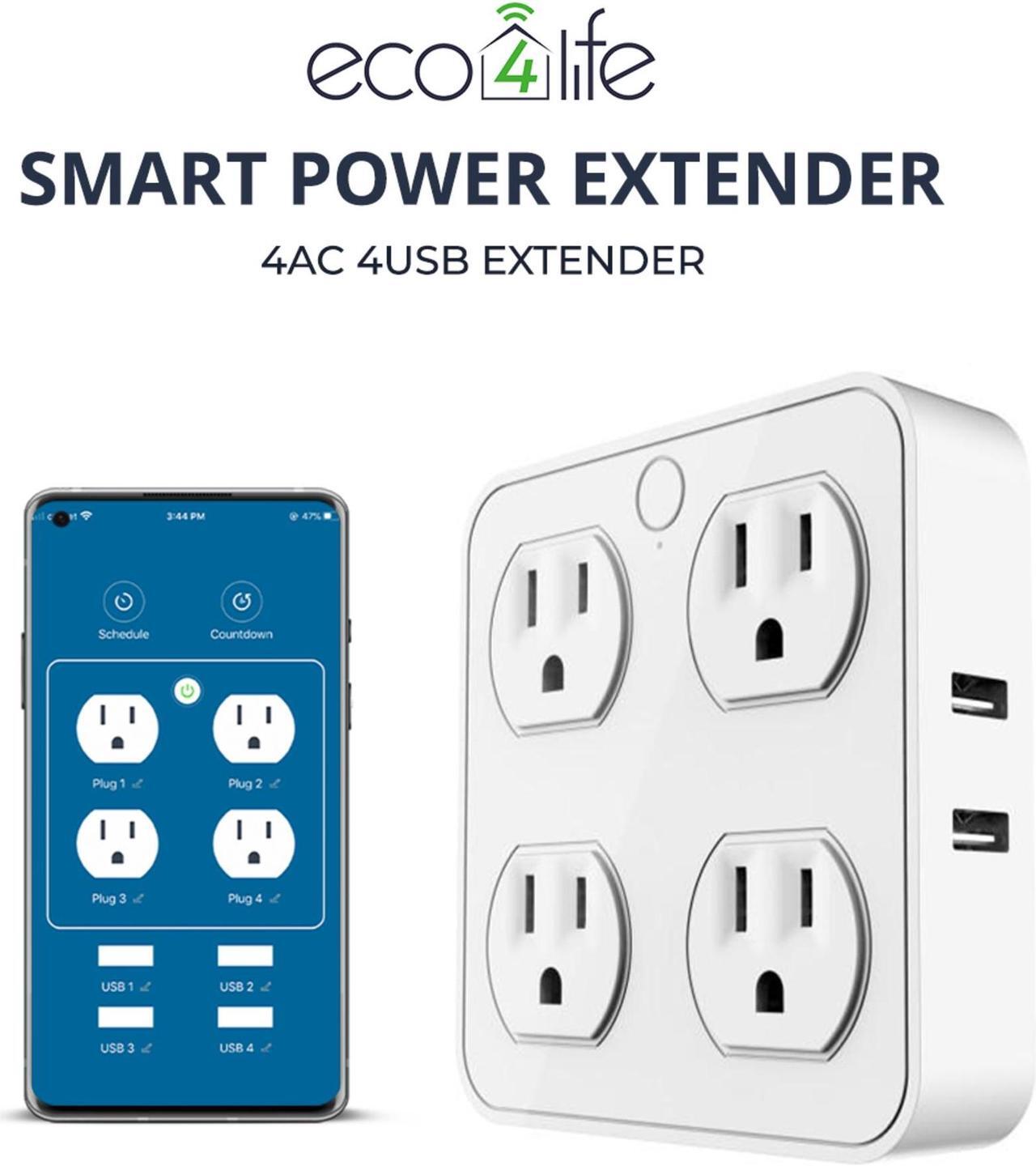 Alt view image 5 of 7 - Wireless Wall Tap Smart Plug, Surge Protector, 4 Outlet Extender with 4 USB Charging Ports, Compatible with Alexa Google Assistant, no Hub Required (4 Outlets,4 USB Ports), ETL Certified