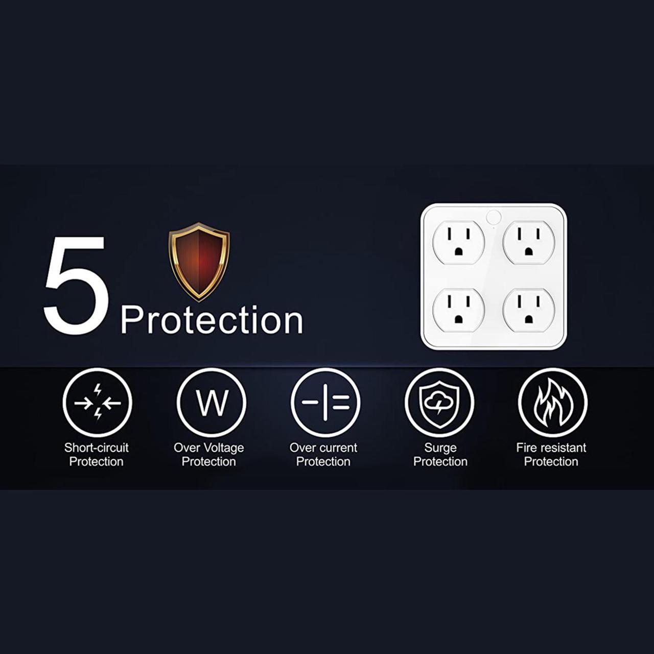 Alt view image 2 of 7 - Wireless Wall Tap Smart Plug, Surge Protector, 4 Outlet Extender with 4 USB Charging Ports, Compatible with Alexa Google Assistant, no Hub Required (4 Outlets,4 USB Ports), ETL Certified