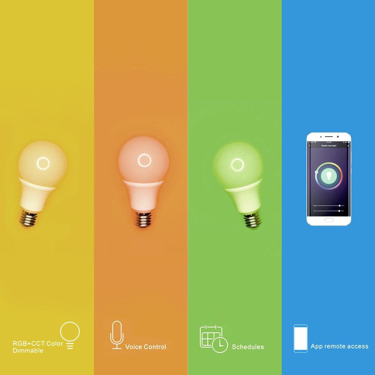 Alt view image 2 of 6 - Smart WiFi LED Light Bulb, Works with Alexa and Google Assistant, 9W (60W Equivalent) RGBW LED Bulb, No Hub Required, Mobile App Remote Control, Soft White and Multi-Color Lights